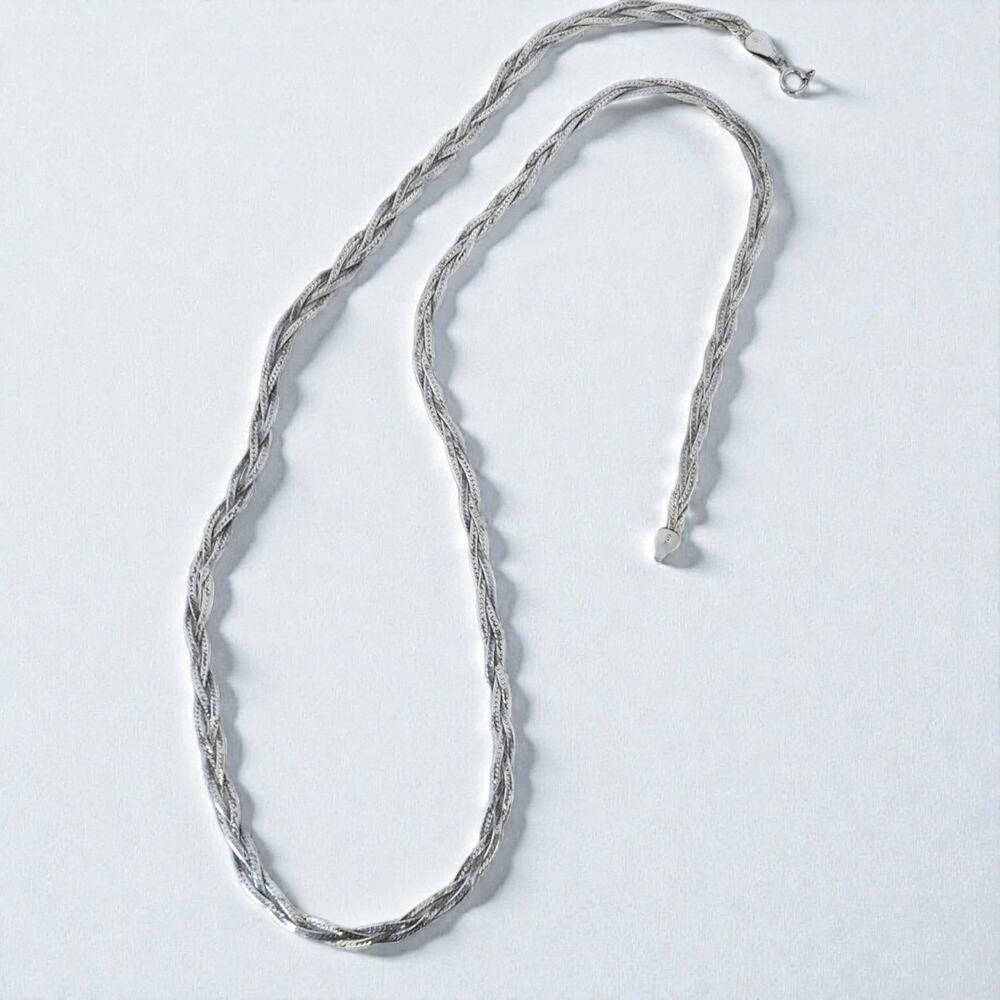 Vintage Sterling Silver 925 Tricolor Braided Chain Italy 23 Inch 8.5g Bronze